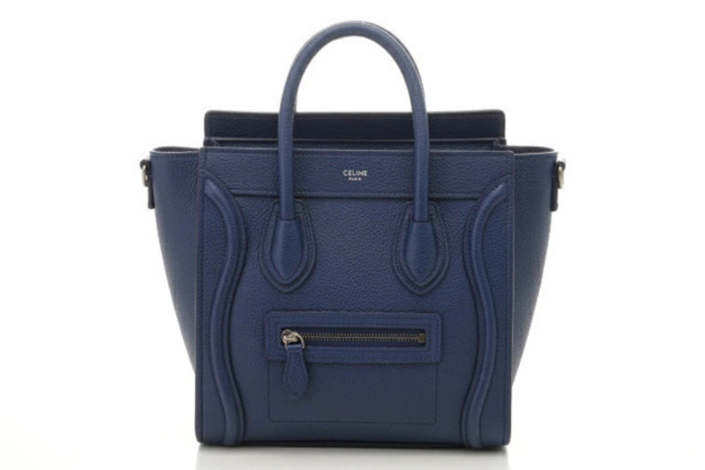 Celine Luggage Tote Tote Bag Embossed Leather Blue